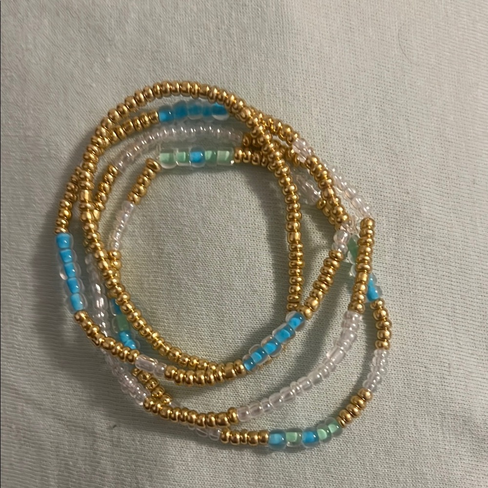 Gold and Blue Beaded Bracelet Set